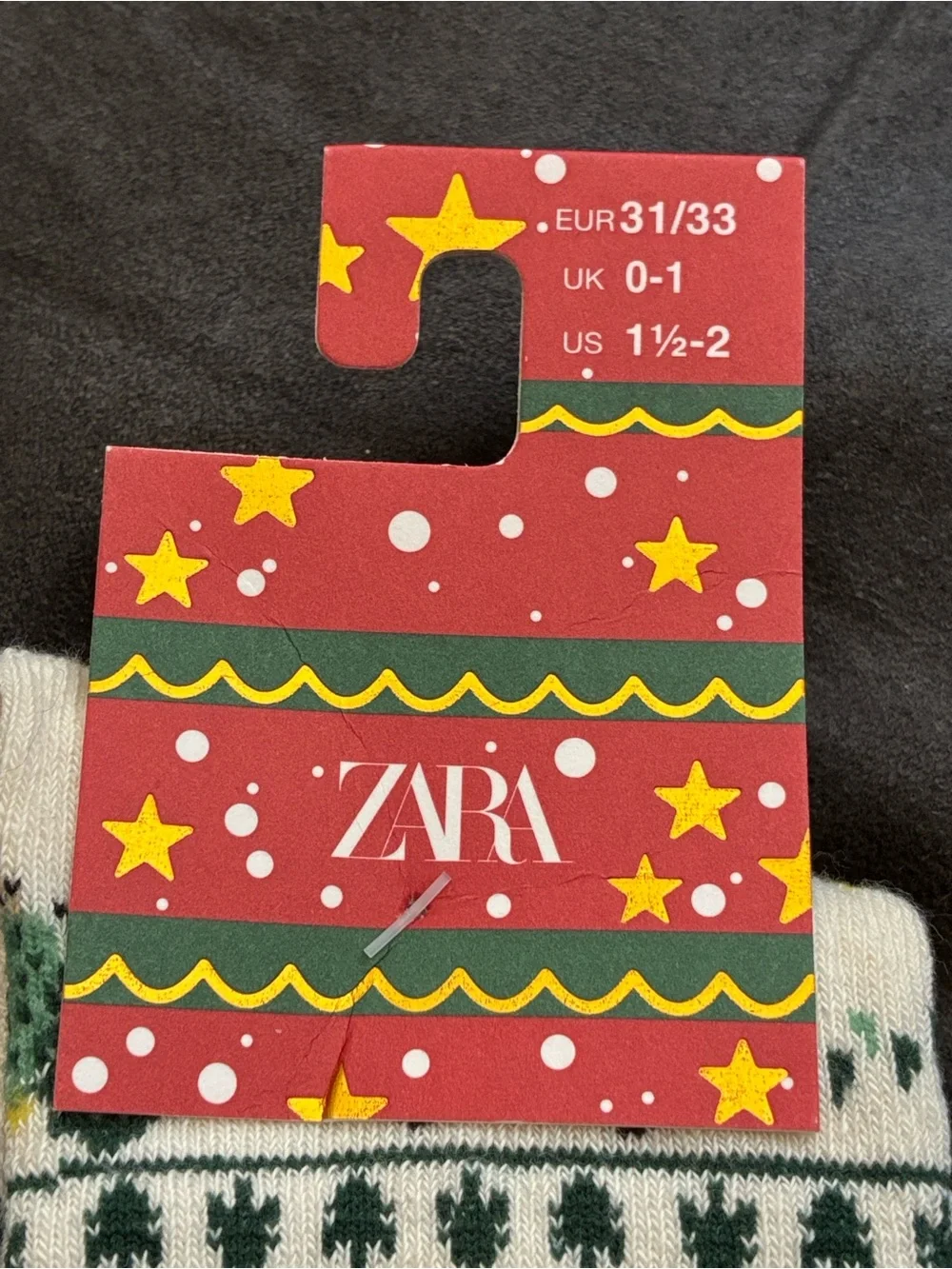NWT. Zara Kids 2-Pack of Tree and Snowman Socks. Size 8-10 years.